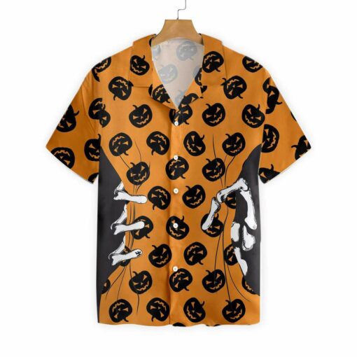 Skeleton Hand 3d All Over Print Summer Button T Design For Halloween Hawaii Shirt