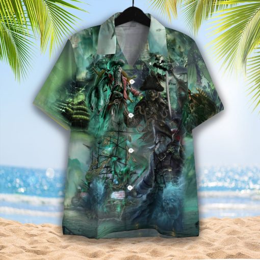 Skull Pirates And Ghost Ships 3d All Over Print Button Design For Halloween Hawaii Shirt