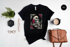 Skull with Roses Distressed Tee Shirt