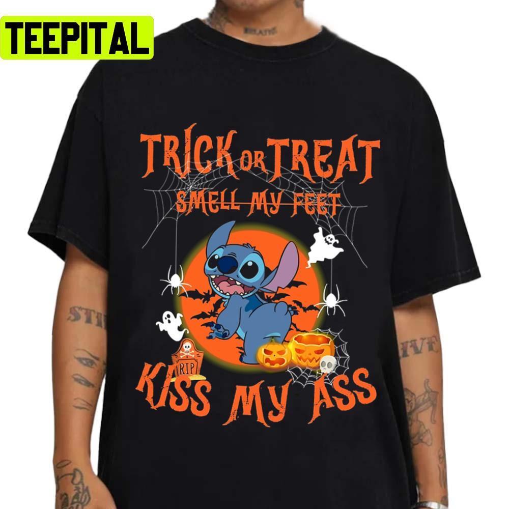 Smell My Feet Kiss My Ass Stitch Design For Halloween Graphic Trick Or Treat Unisex T-Shirt