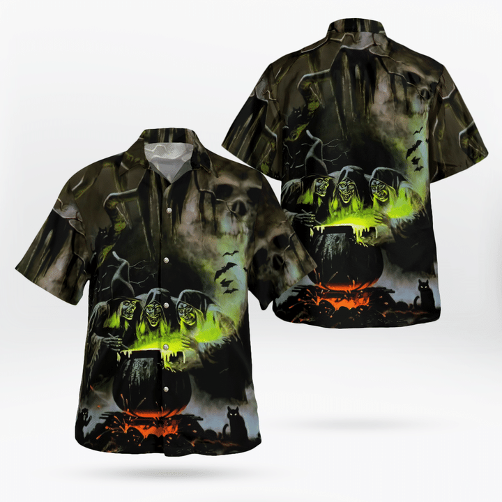Spooky Witches Concoction Night 3d All Over Print Button Design For Halloween Hawaii Shirt