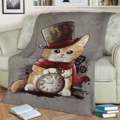 Steampunk Sir Cat Lovers Fleece Blanket Throw Blanket Gift