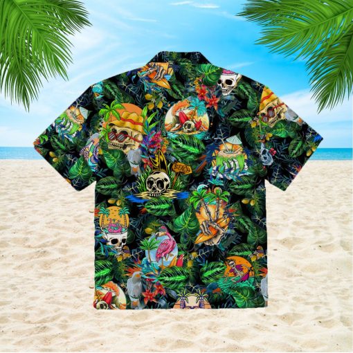 Summer Skeleton Skull Beach Party 3d All Over Print Button Design For Halloween Hawaii Shirt