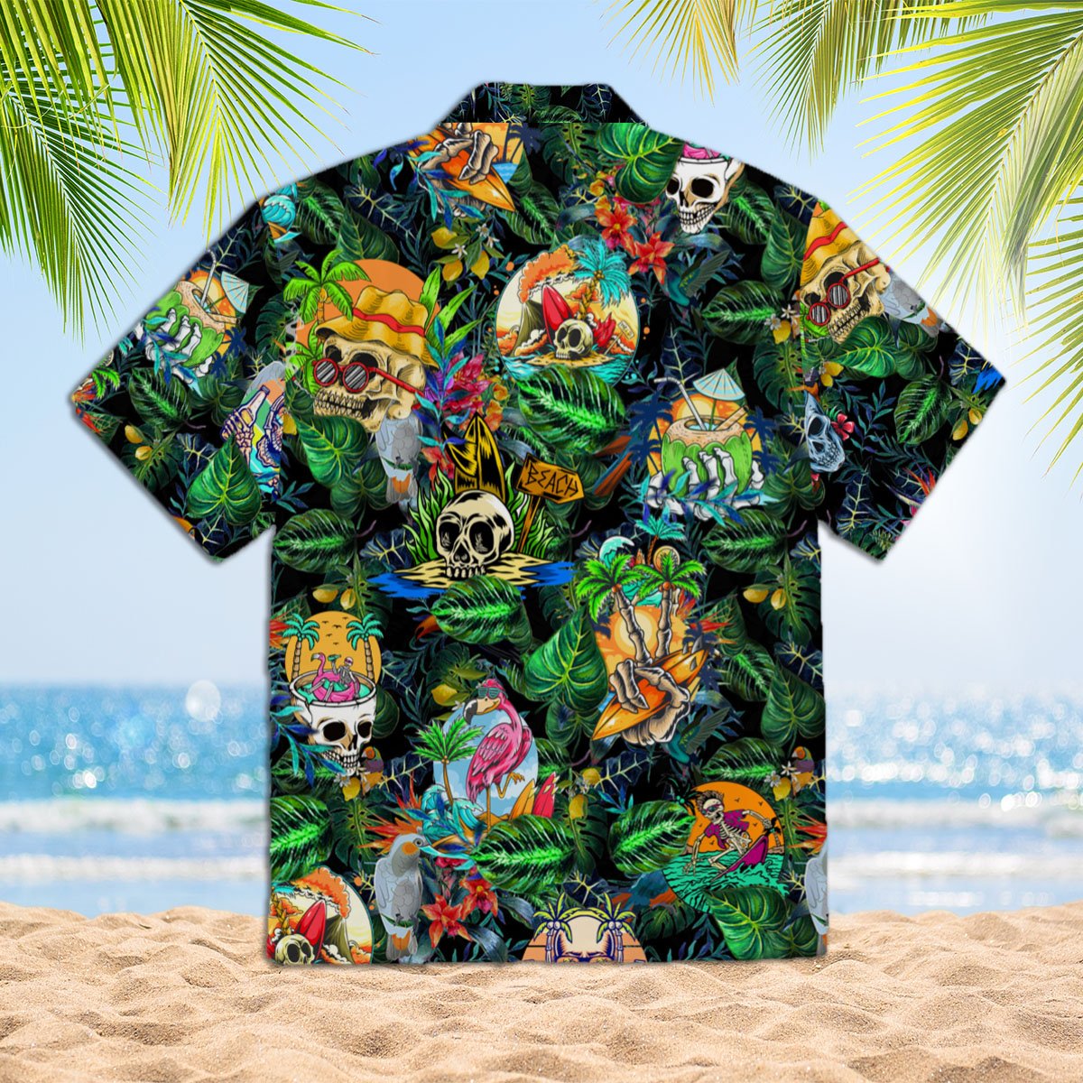 Summer Skeleton Skull Beach Party 3d All Over Print Button Design For Halloween Hawaii Shirt