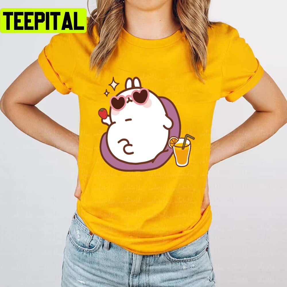 Summer Vibes Happy Cute Molang Bunny Vibing Relaxed Fit Unisex T-Shirt