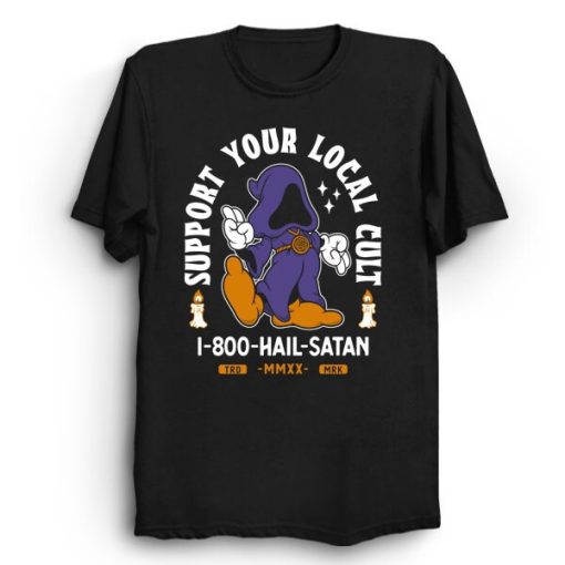 Support Your Local Cult Hail Satan Vintage Cartoon Occult Creepy Cute Goth Unisex T-Shirt