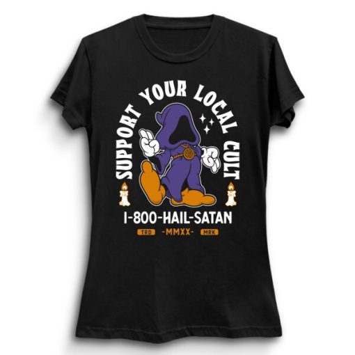 Support Your Local Cult Hail Satan Vintage Cartoon Occult Creepy Cute Goth Unisex T-Shirt