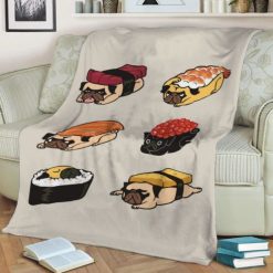 Sushi Pug Fleece Blanket Throw Blanket Gift