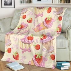 Sweet Strawberry Pink Cupcake Bestseller Fleece Blanket Throw Blanket Gift