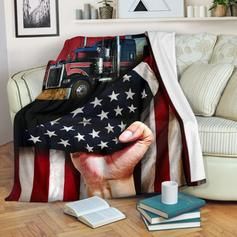 Trucker American Flag Fleece Blanket Throw Blanket Gift