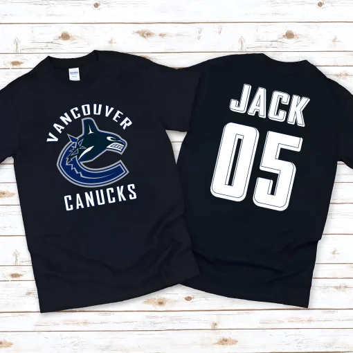 Vancouver Canucks Nhl Ice Hockey Sports Front Back Customized Text Number Unisex T-Shirt