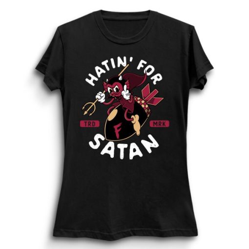 Vintage Cartoon Rubber Hose Style Red Devil Dropping F Bomb Cartoon Hatin’ For Satan Cheeky Unisex T-Shirt