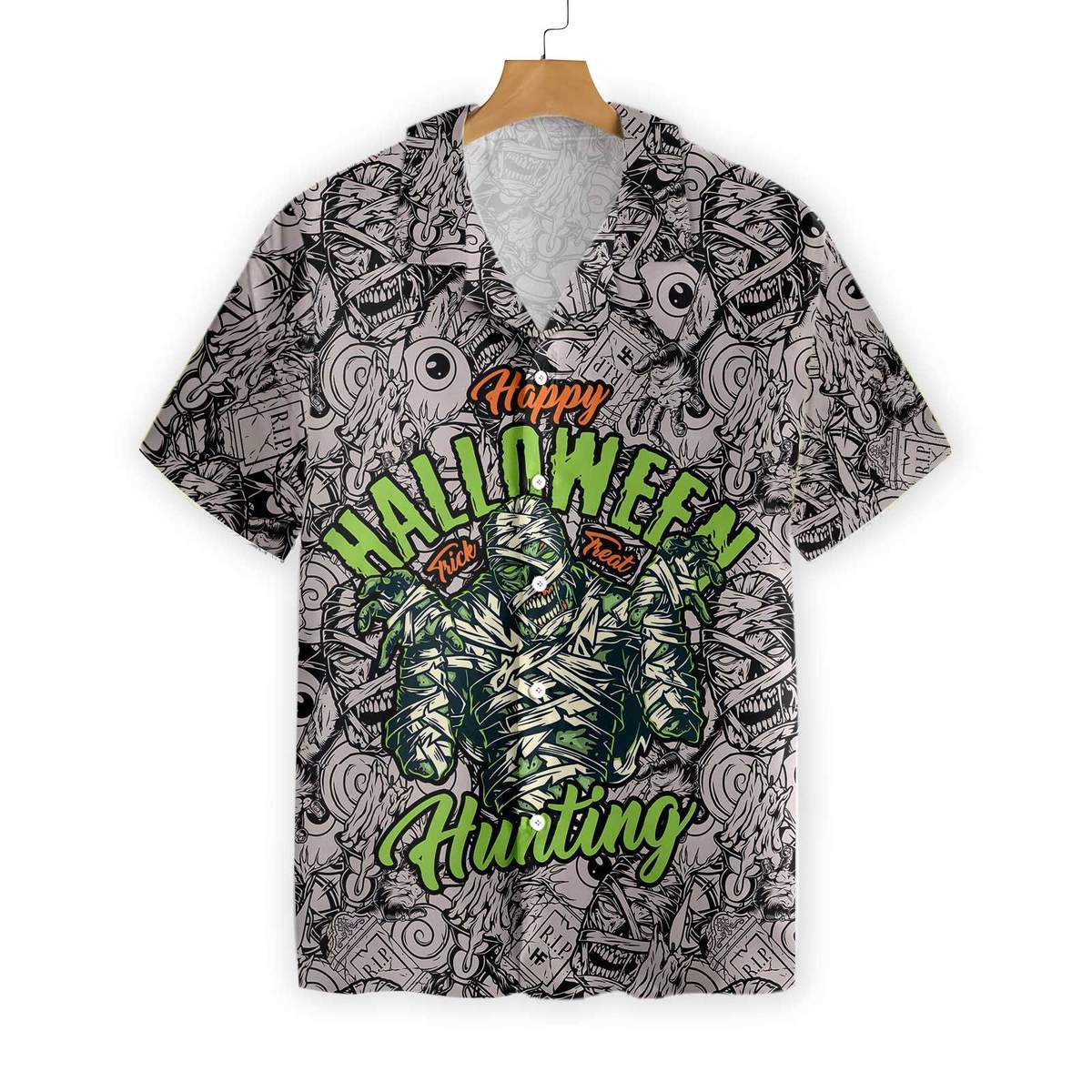 Vintage Scary Mummy 3d All Over Print Summer Button Design For Halloween Hawaii Shirt