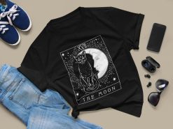 Vintage Tarot Card XVII The Moon Black Cat Womens T-Shirt