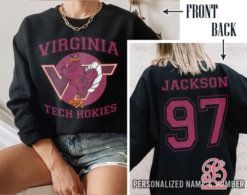 Virginia Tech Hokies Football Ncaa Sports Front Back Customized Text Number Unisex Sweatshirt