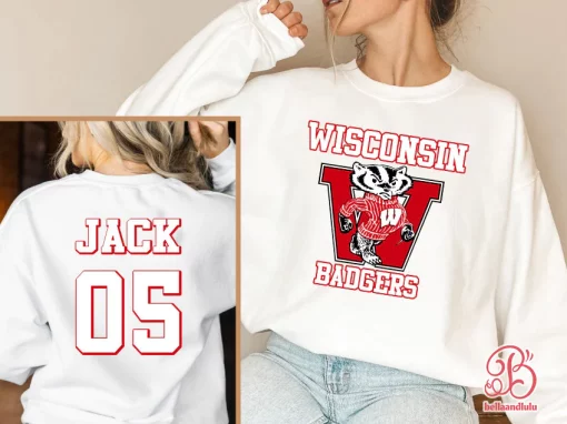 Wisconsin Badgers Football Ncaa Sports Front Backcustomized Text Number Unisex Sweatshirt