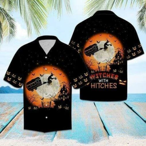 Witches With Hitches 3d All Over Print Button Design For Halloween Hawaii Shirt