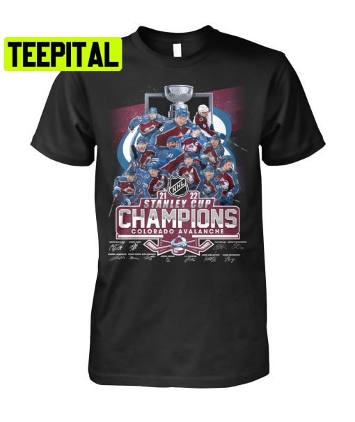 21 22 Stanley Cup Champions Colorado Avalanche Signatures Trending Unisex T-Shirt