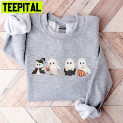 4 Cute Ghosts With Pumpkin Cute Fall Halloween Unisex Sweatshirt