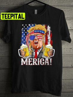 American Flag Merica Trump With Beer 2024 Unisex T-Shirt