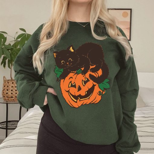 Black Cat On Pumpkin For Halloween New Art T-Shirt