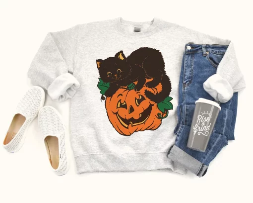 Black Cat On Pumpkin For Halloween New Art T-Shirt