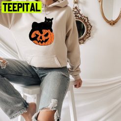 Black Cat On Pumpkin Halloween Unisex Hoodie