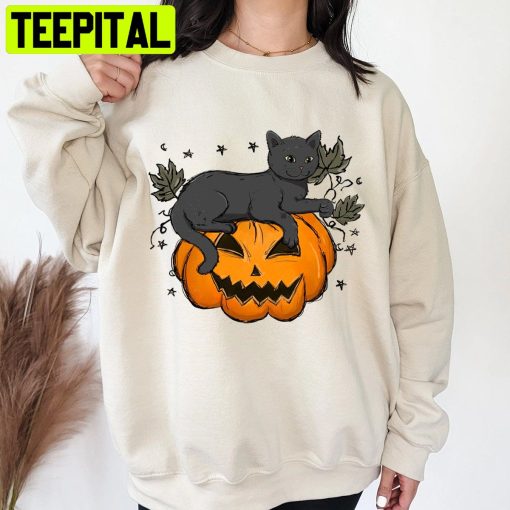 Black Cat On Pumpkin Unisex Sweatshirt