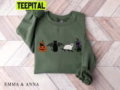 Black Cat Pumpkin Bat Ghost And Witch Spooky Season Trending Unisex Sweatshirt