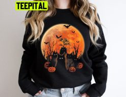 Black Cats And Pumpkins Full Moon Vintage Halloween Unisex Sweatshirt