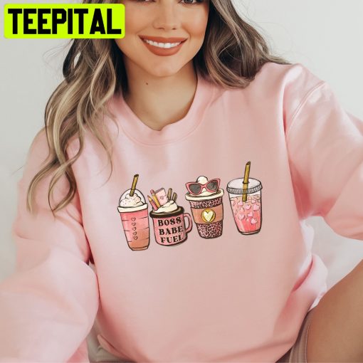 Boss Babe Pink Fall Coffee Cute Fall Coffee Lover Trending Unisex Sweatshirt