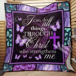 Butterfly Cross Purple I Can Do All Things Through Christ Quilt Blanket