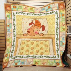 Cartoon Sleeping Dog With Leaves Pattern Quilt Blanket