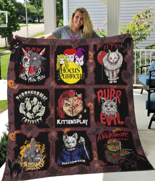 Cat Horror Movies Characters Halloween Quilt Blanket