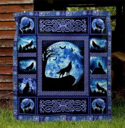 Celtic Wolf At Night Quilt Blanket