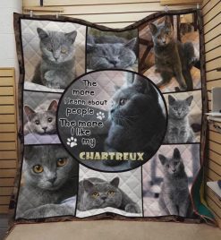 Chartreux Cat The More I Learn About People Quilt Blanket