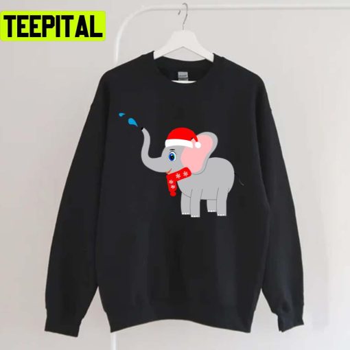 Cute Art A Santa Hat Elephant Christmas Trending Unisex T-Shirt