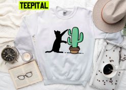 Cute Black Cat And Plants Cactus Unisex Sweatshirt