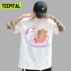 Cute Capybara Chilling On Pink Flamingo Pool Float Unisex T-Shirt