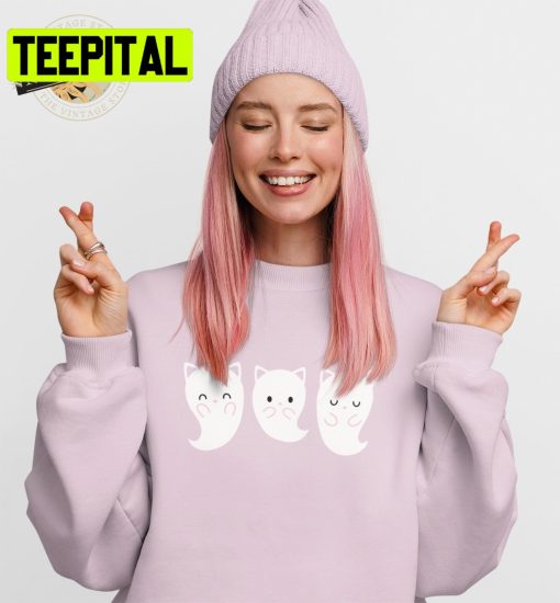 Cute Cat Ghost Pink Halloween Unisex Sweatshirt