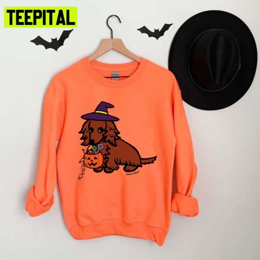 Cute Dachshund Witchs Hat Halloween Spooky Night Unisex T-Shirt