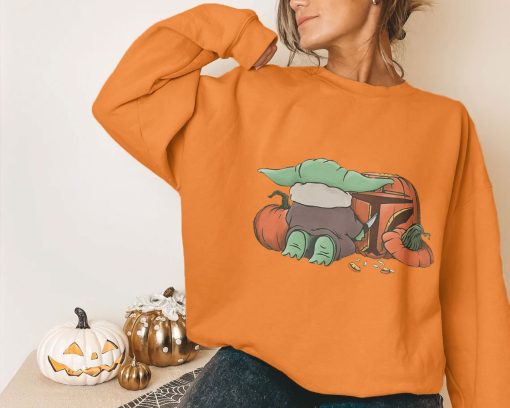 Cute Pumpkin Star Wars The Mandalorian Disney Halloween Baby Yoda Unisex Sweatshirt