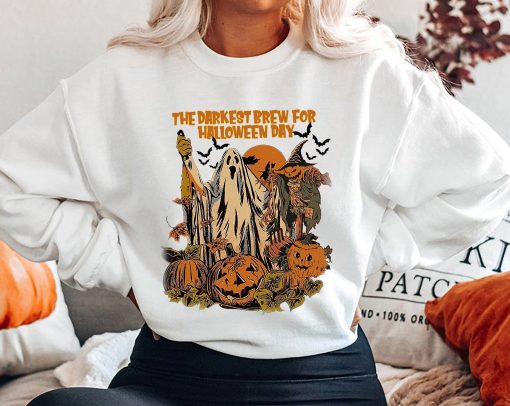 Darkest Brew For Day Pumpkin Boo Ghost Under The Moon Disney Halloween New Art T-Shirt