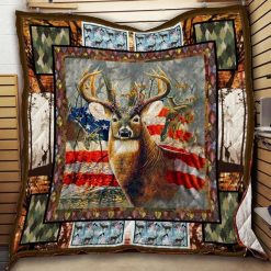 Deer Hunting American Flag Camo Deer Lo Quilt Blanket