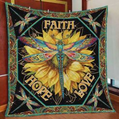 Dragonfly Faith Hope Love Quilt Blanket