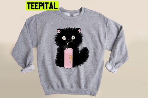 Electric Cat Sipping Energy Drink Unisex Sweatshirt