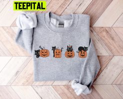 Ghost Black Cat Pumpkin Fall Cute Halloween Unisex Sweatshirt