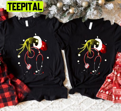 Grinch Holding Stethoscope Christmas Nurse Trending Unisex Shirt