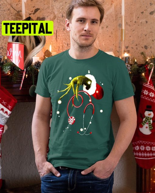 Grinch Holding Stethoscope Christmas Nurse Trending Unisex Shirt