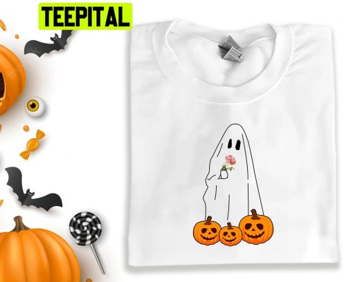 Halloween Pullover Floral Ghost Pumpkin Unisex T-Shirt